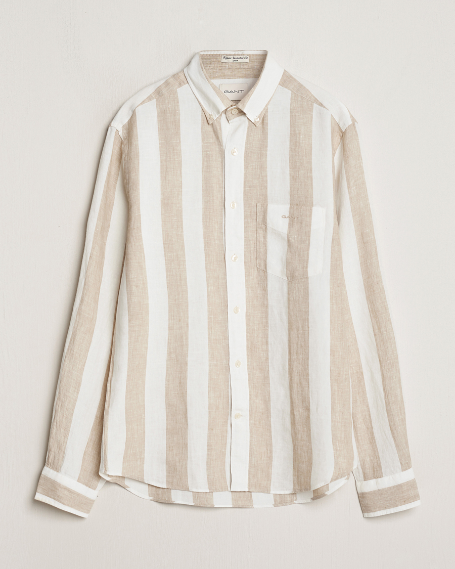 Herre | Skjorter | GANT | Regular Fit Bold Stripe Linen Shirt Beige/White