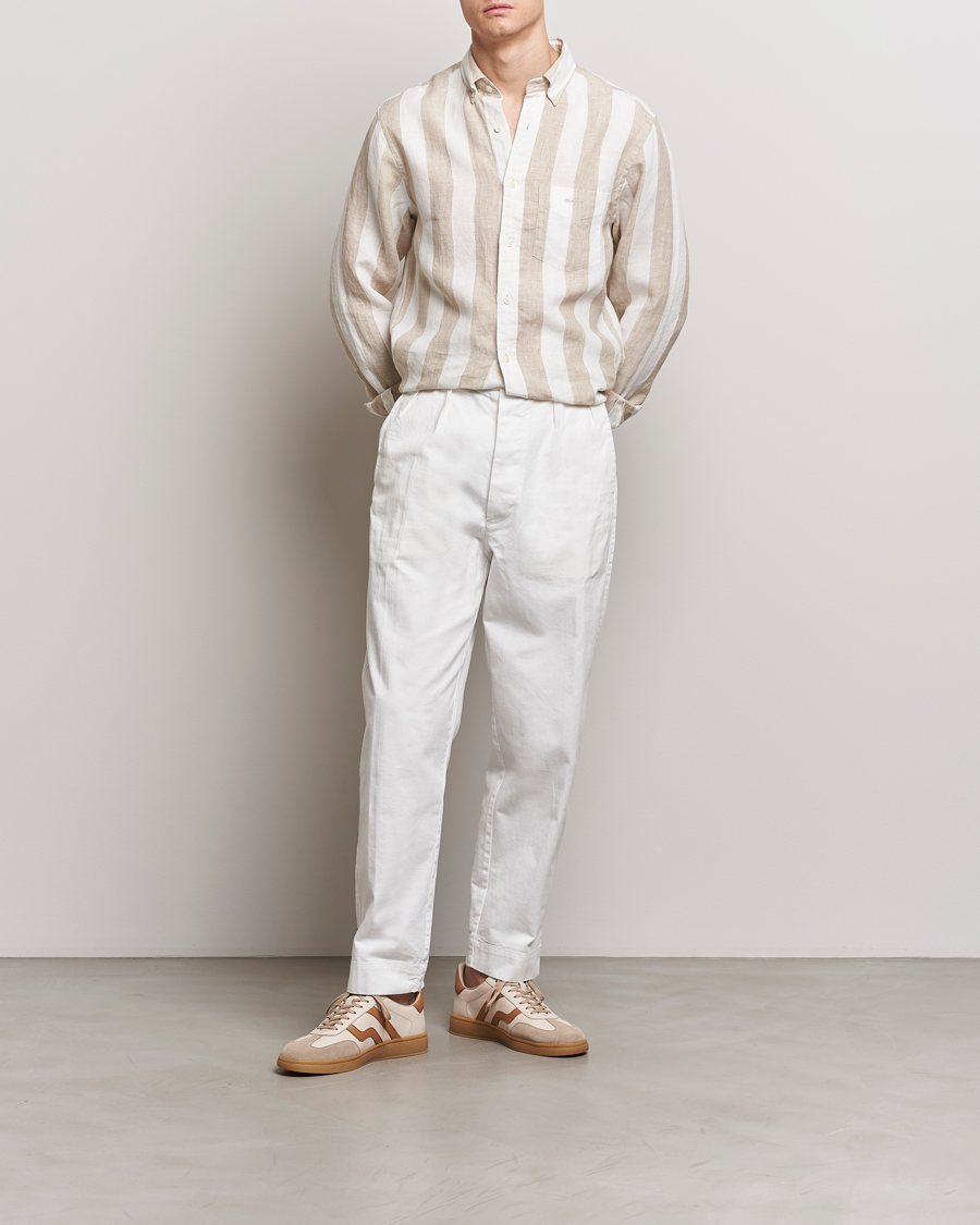 Herre | Skjorter | GANT | Regular Fit Bold Stripe Linen Shirt Beige/White