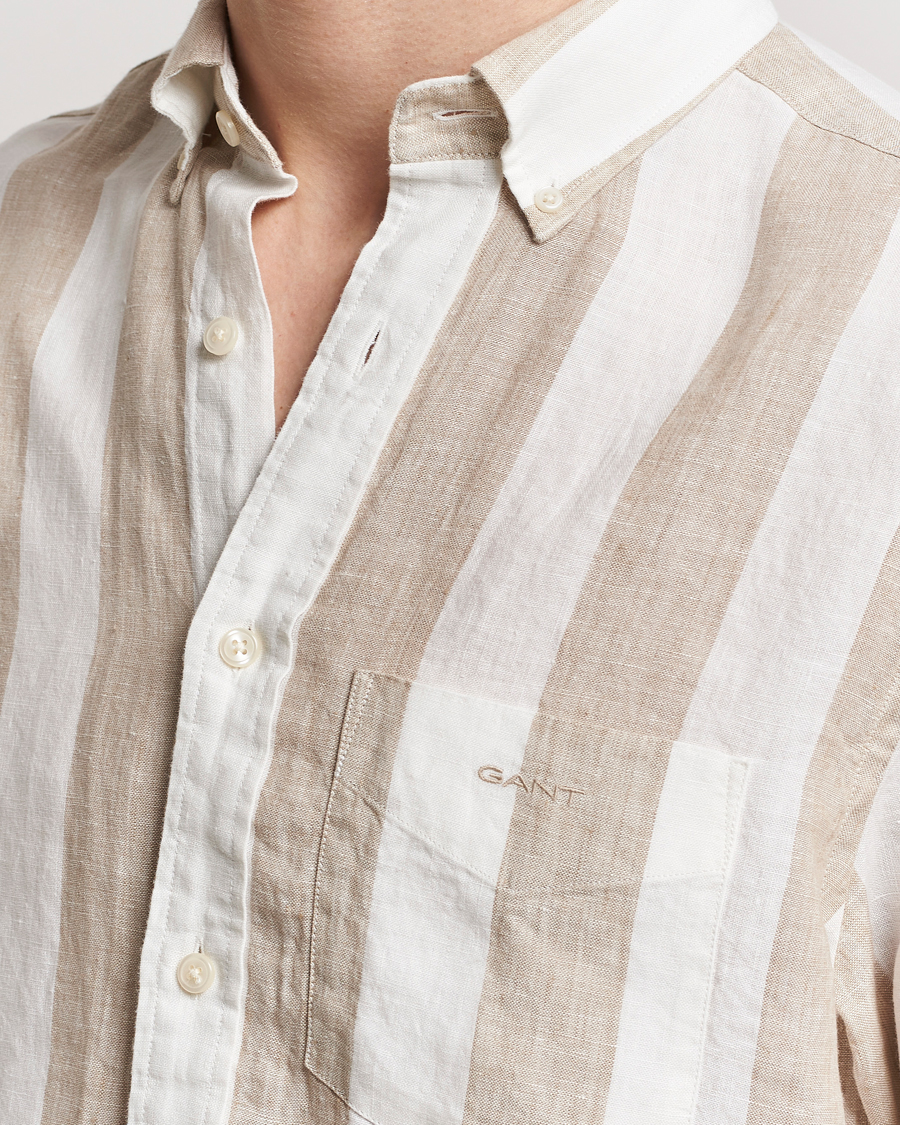 Herre | Skjorter | GANT | Regular Fit Bold Stripe Linen Shirt Beige/White