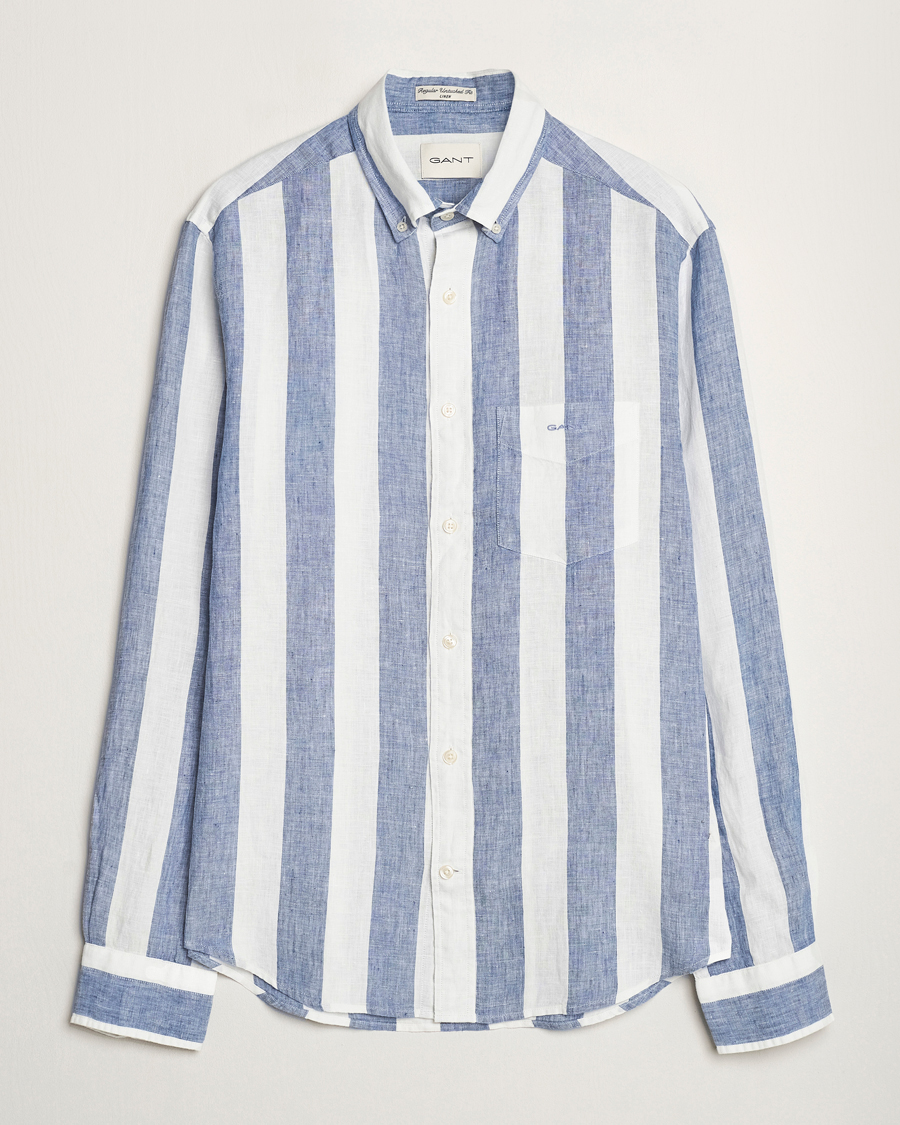 Herre | Skjorter | GANT | Regular Fit Bold Stripe Linen Shirt Blue/White