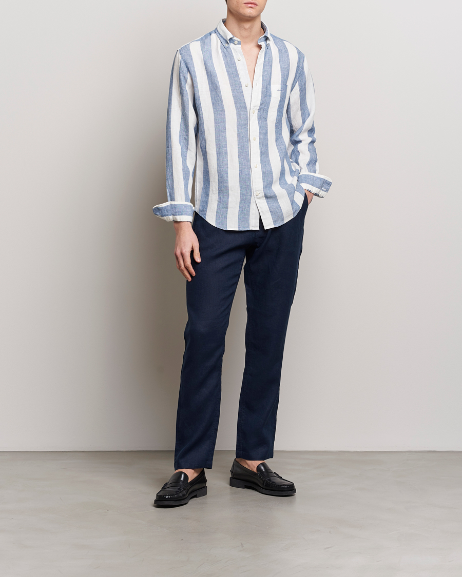 Herre | Skjorter | GANT | Regular Fit Bold Stripe Linen Shirt Blue/White