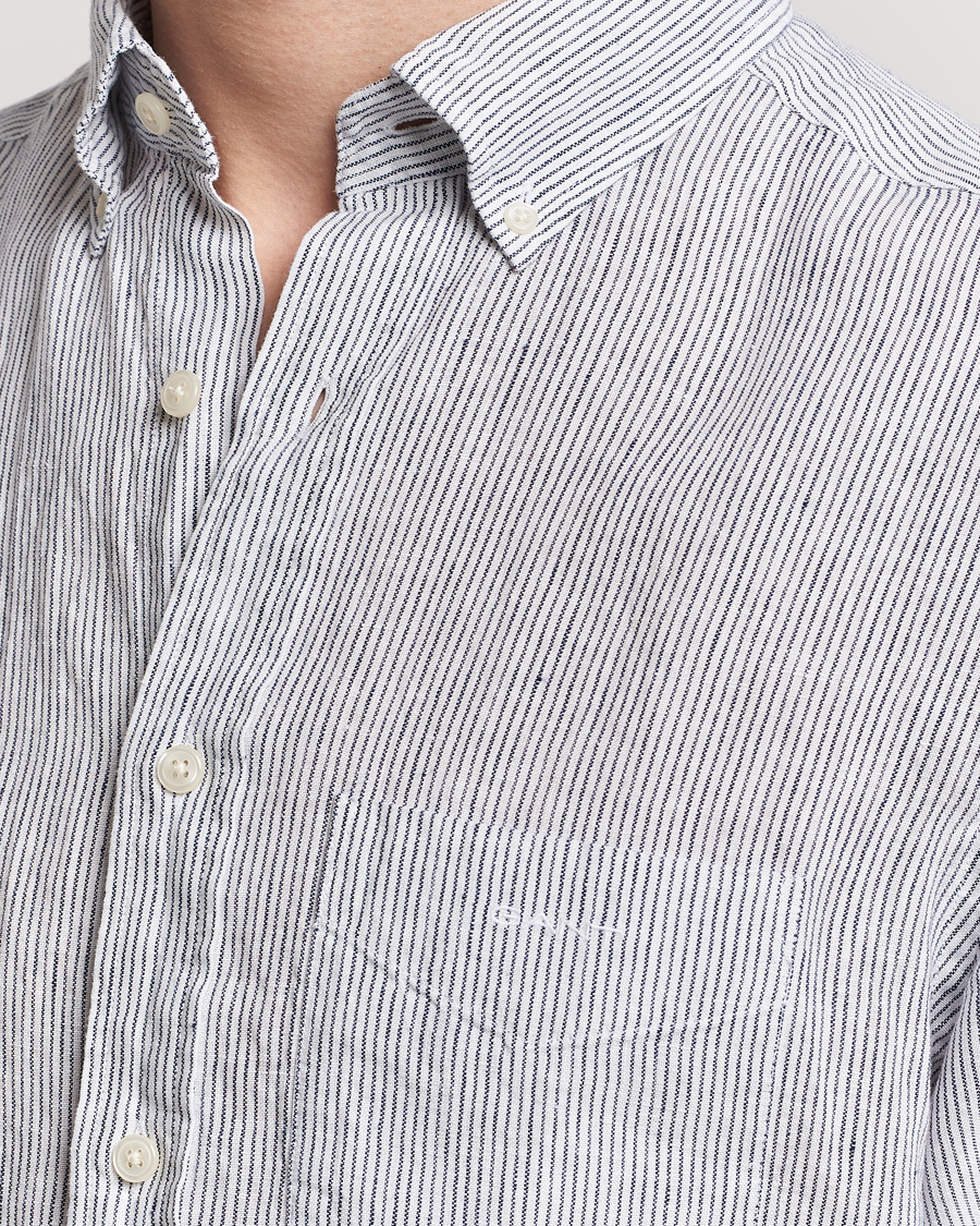 Herre | Skjorter | GANT | Regular Fit Striped Linen Short Sleeve Shirt White/Blue
