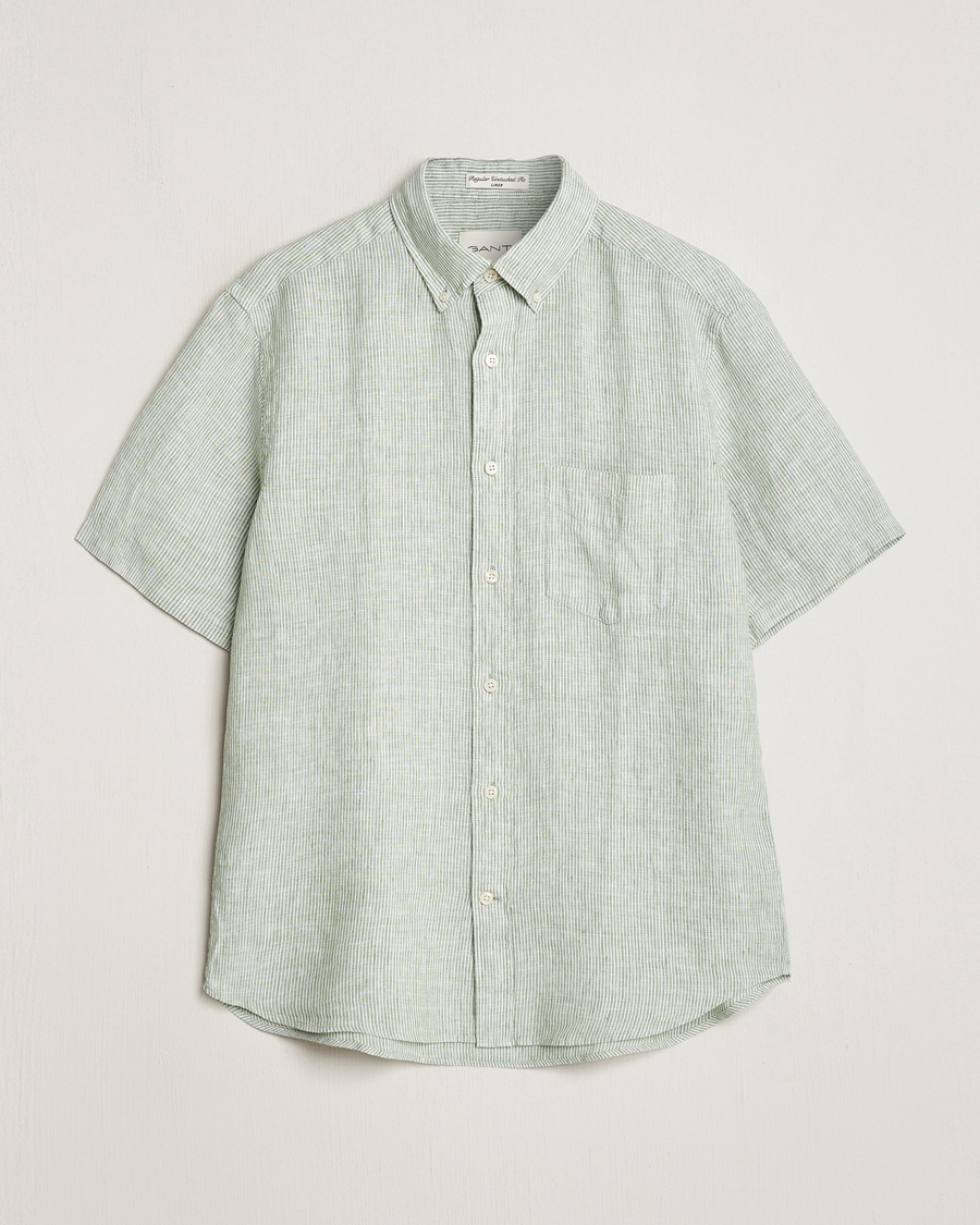 Herre | Skjorter | Gant | Regular Fit Striped Linen Short Sleeve Shirt Green/White