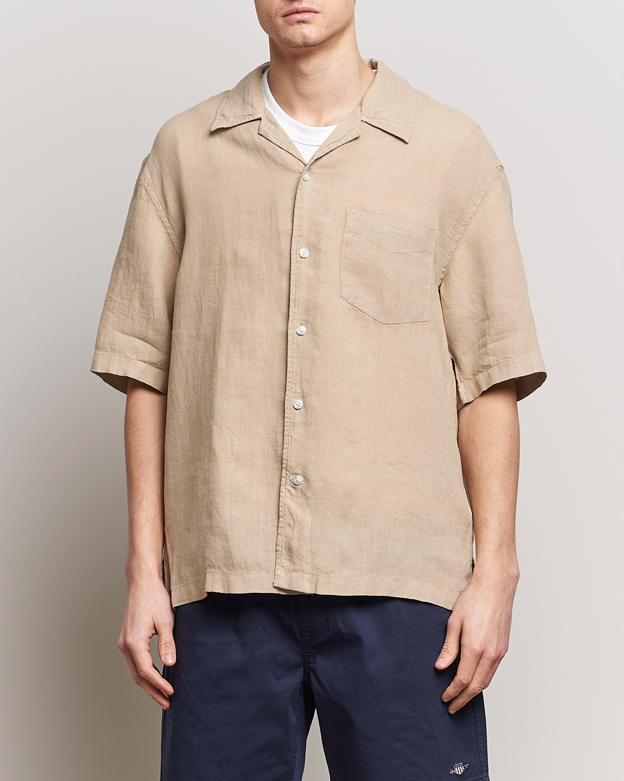 Herre | Lojalitetstilbud | GANT | Relaxed Fit Linen Resort Short Sleeve Shirt Concrete Beige