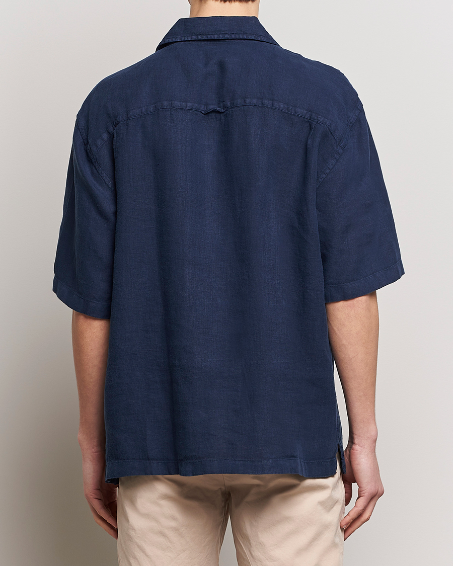 Herre | Skjorter | GANT | Relaxed Fit Linen Resort Short Sleeve Shirt Marine