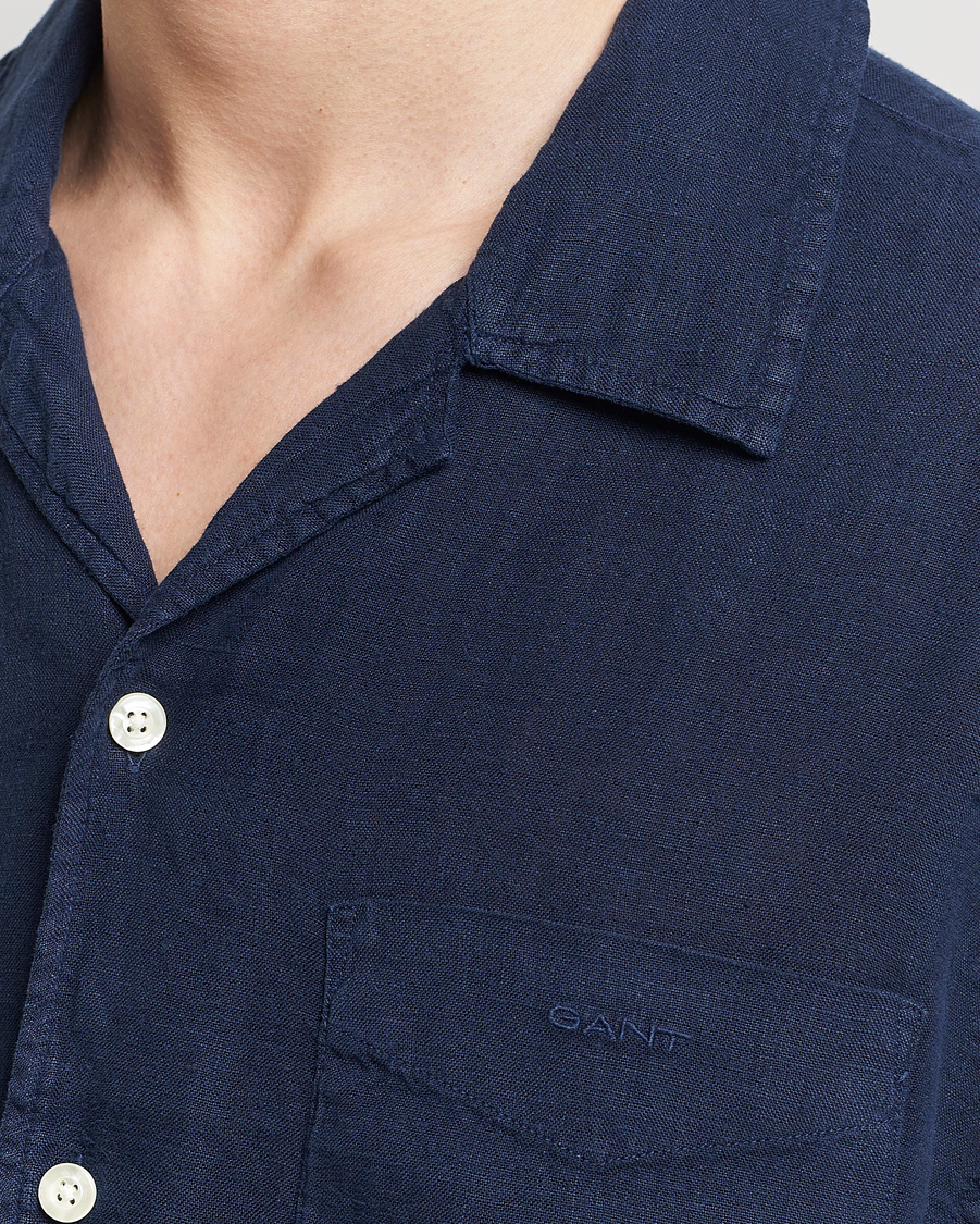 Herre | Skjorter | GANT | Relaxed Fit Linen Resort Short Sleeve Shirt Marine