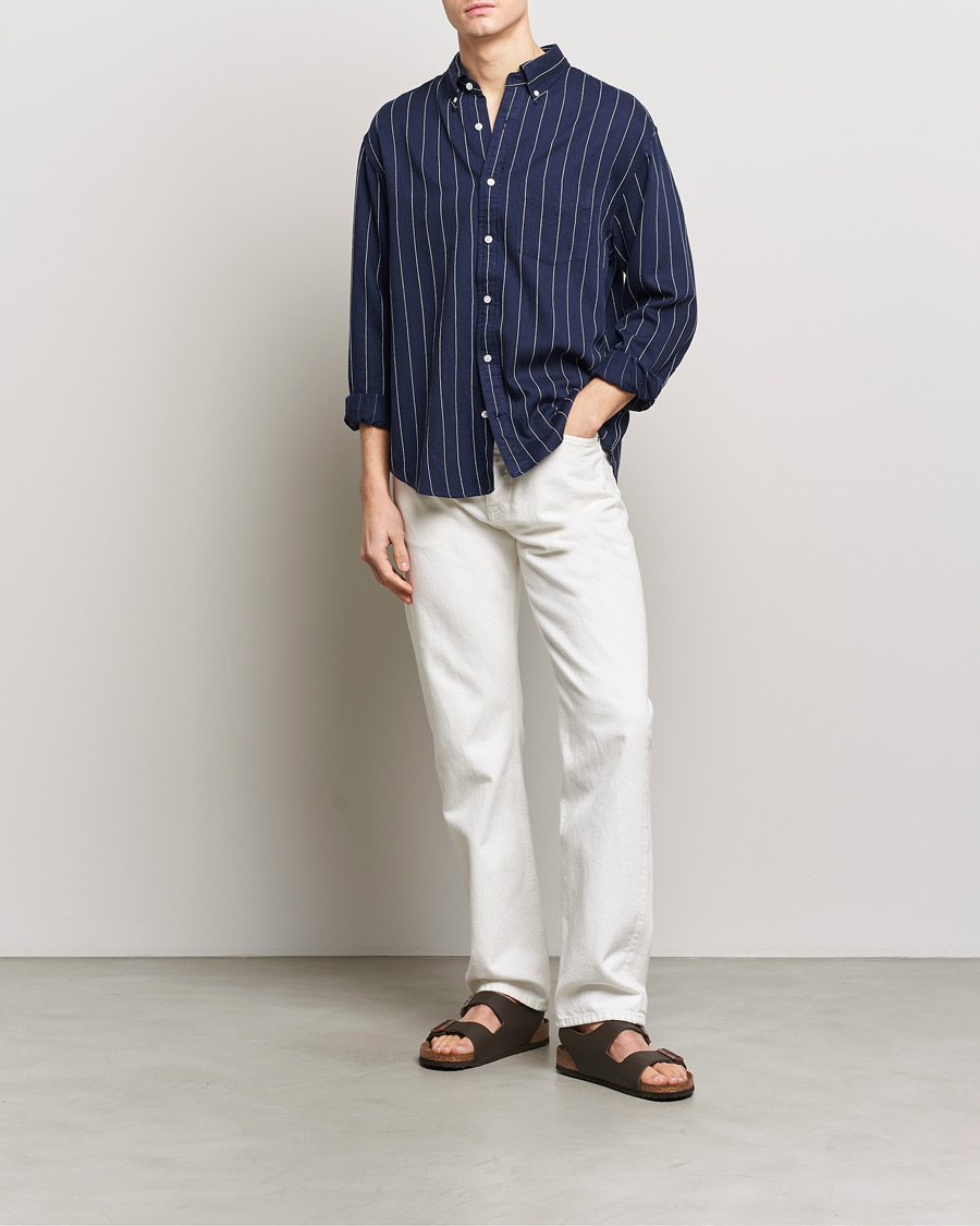 Herre | Skjorter | GANT | Relaxed Fit Slub Striped Shirt Classic Blue