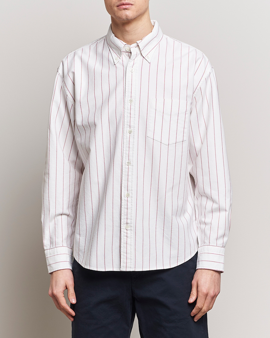 Herr | Oxfordskjortor | GANT | Relaxed Fit Heritage Striped Oxford Shirt White/Red