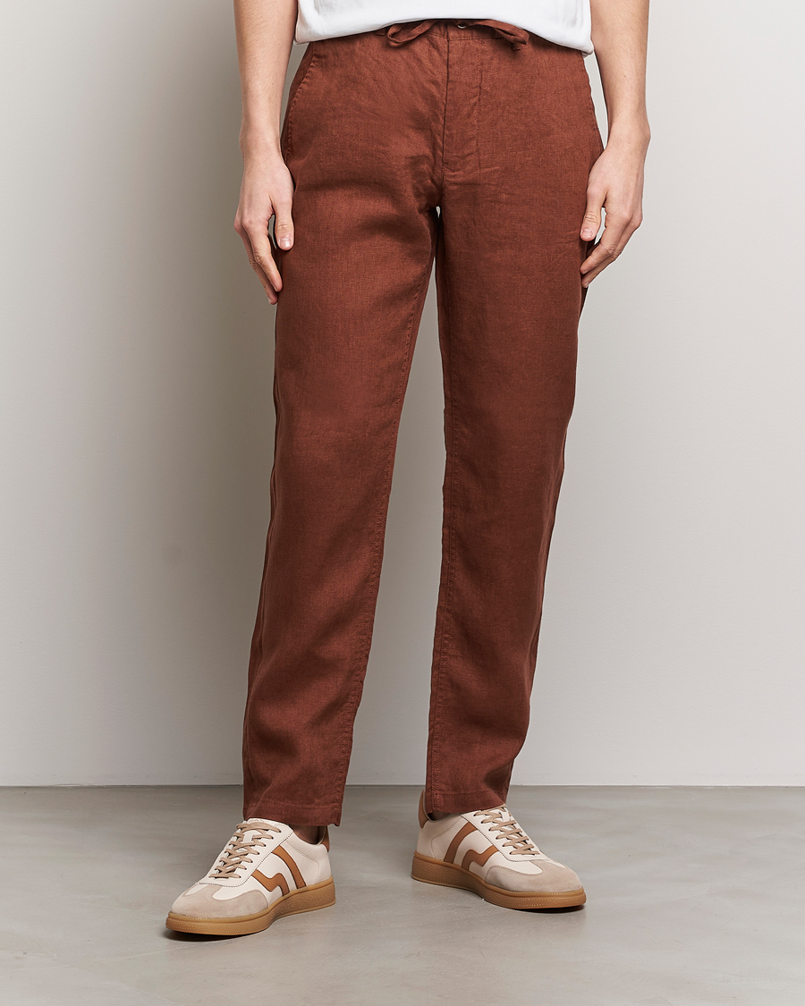 Herre | Linbukser | GANT | Relaxed Linen Drawstring Pants Cognac Brown