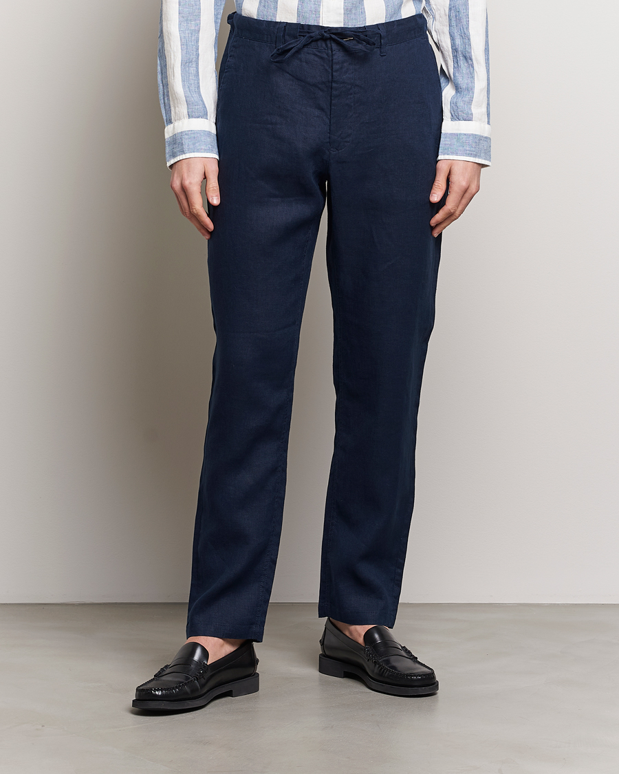 Herre | Linbukser | GANT | Relaxed Linen Drawstring Pants Marine