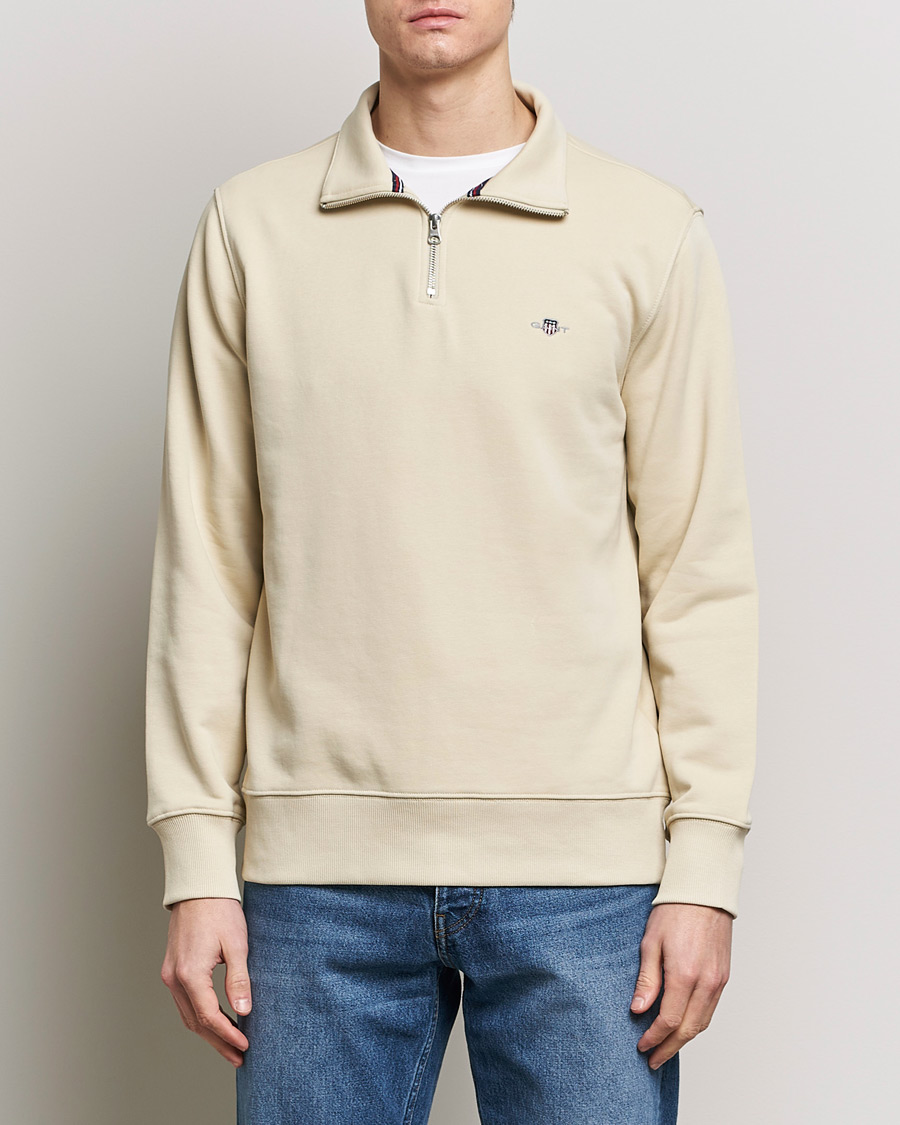 Herre | Lojalitetstilbud | GANT | Original Shield Half Zip Sweater Silky Beige