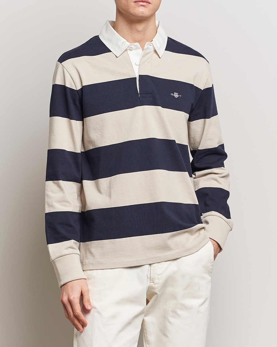 Herre | Rugbygensere | GANT | Barstriped Rugger Silky Beige/Navy