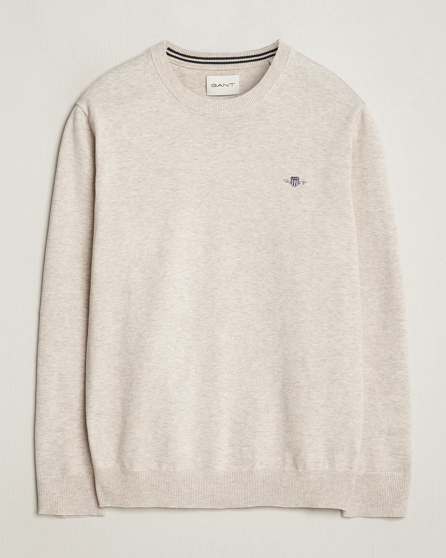 Herre | Gensere | GANT | Classic Cotton Crew Neck Light Beige Melange