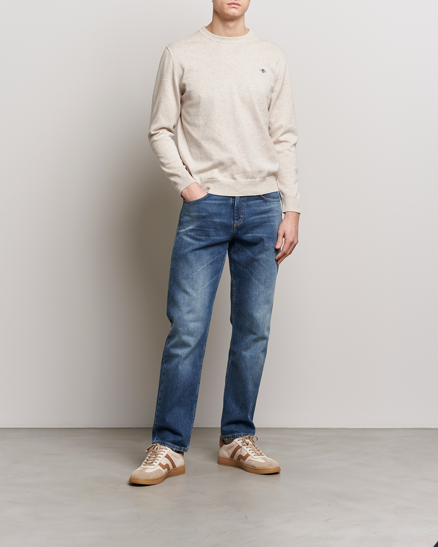 Herre | Gensere | GANT | Classic Cotton Crew Neck Light Beige Melange