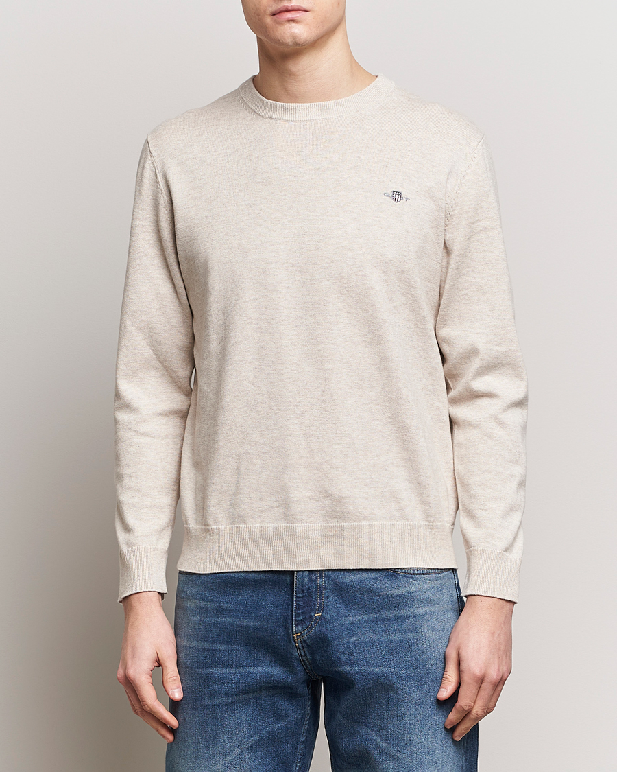 Herre | Lojalitetstilbud | GANT | Classic Cotton Crew Neck Light Beige Melange