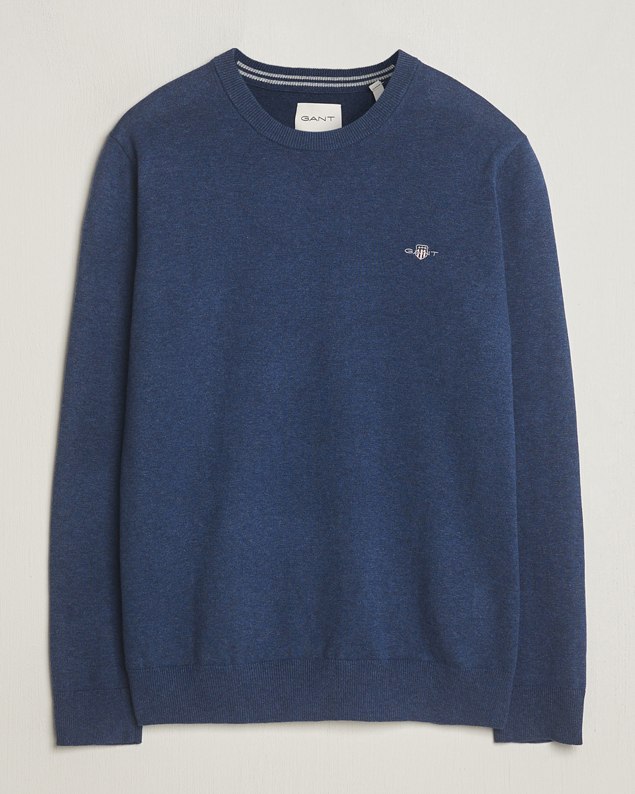 Herre | Gensere | GANT | Classic Cotton Crew Neck Dark Jeans Blue Melange