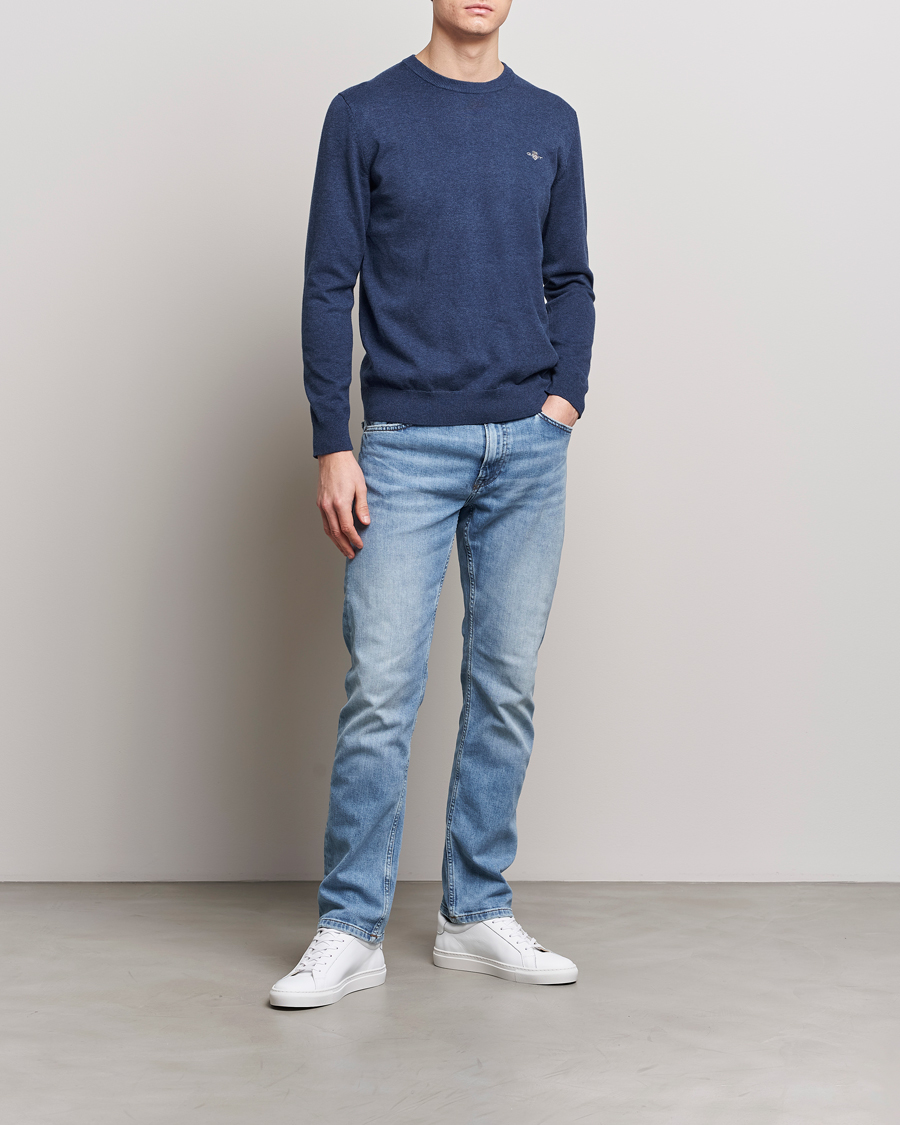 Herre | Gensere | GANT | Classic Cotton Crew Neck Dark Jeans Blue Melange