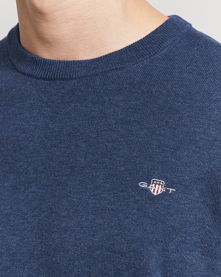 Herre | Gensere | GANT | Classic Cotton Crew Neck Dark Jeans Blue Melange