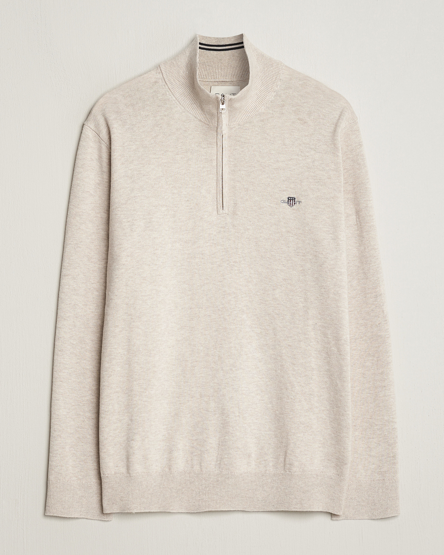 Herre | Gensere | GANT | Classic Cotton Half Zip Light Beige Melange