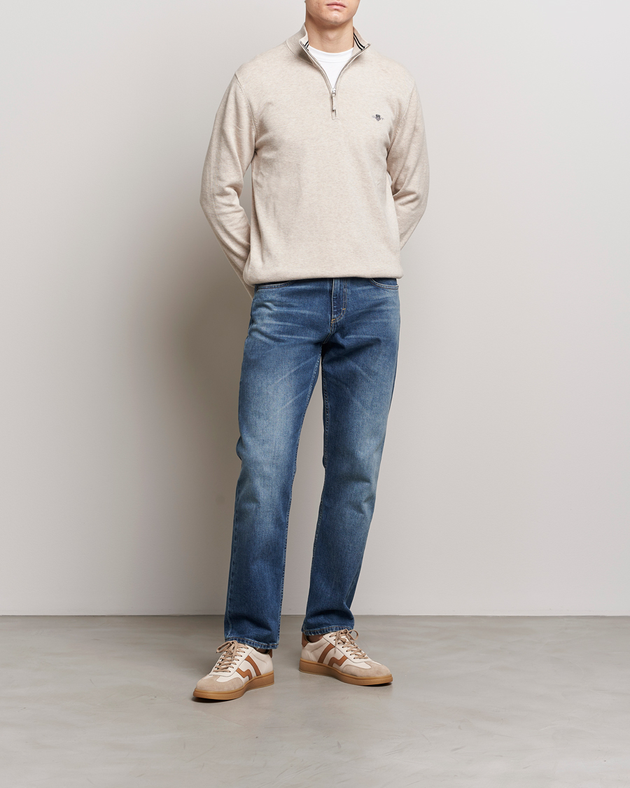 Herre | Gensere | GANT | Classic Cotton Half Zip Light Beige Melange