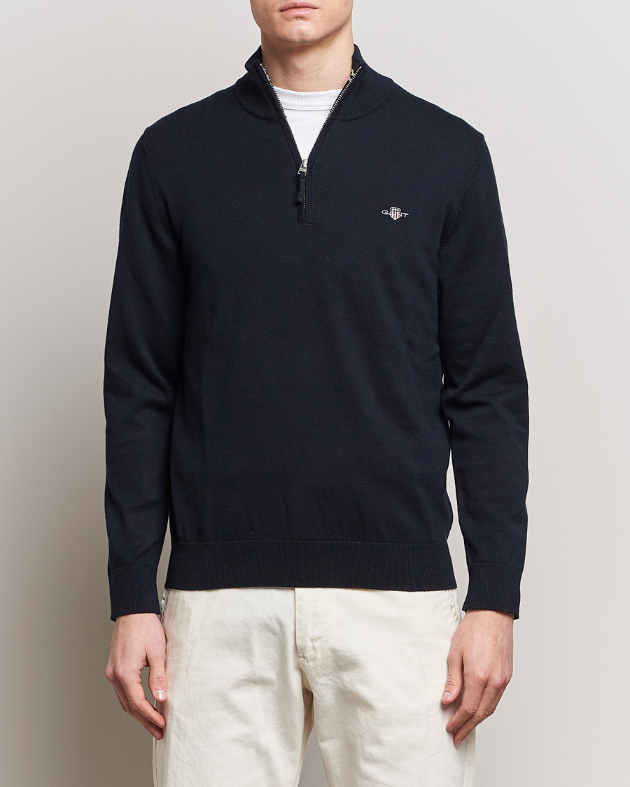 Herre | Klær | GANT | Classic Cotton Half Zip Evening Blue