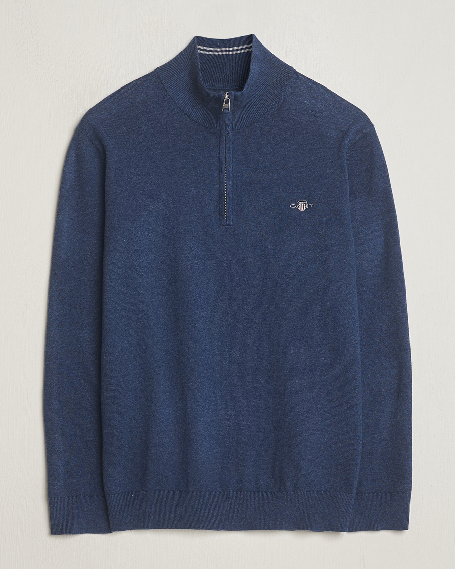 Herre | Gensere | GANT | Classic Cotton Half Zip Dark Jeans Blue Melange
