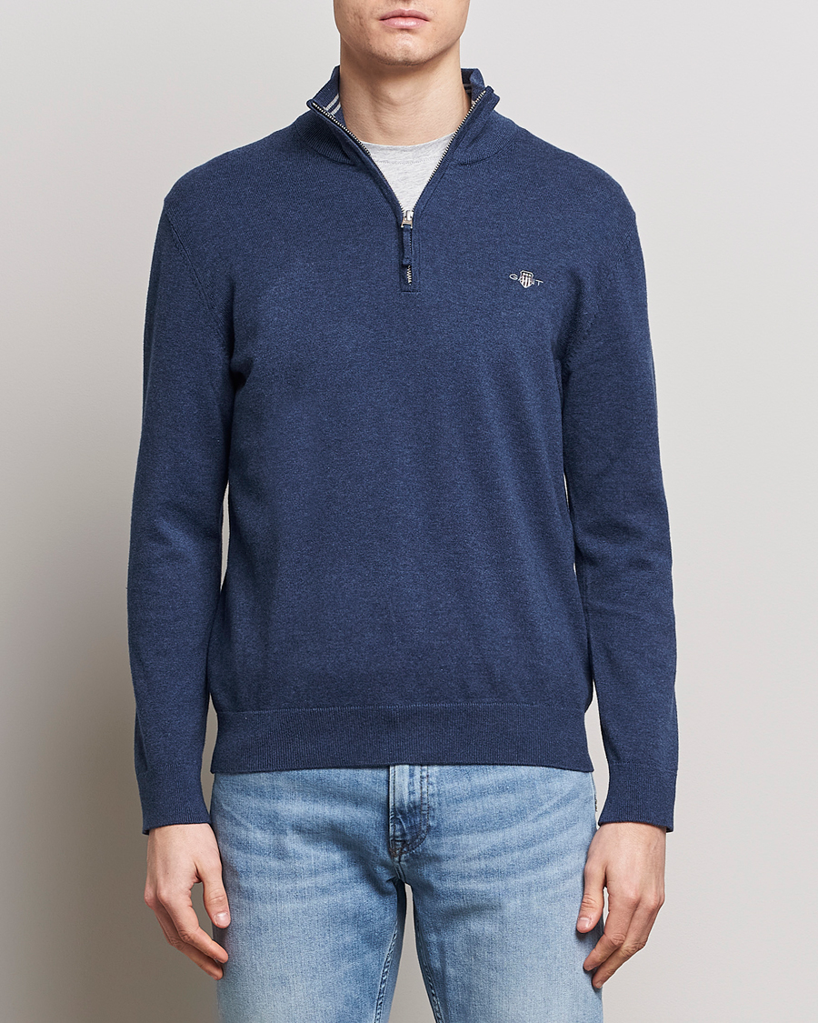 Herre | Salg | GANT | Classic Cotton Half Zip Dark Jeans Blue Melange