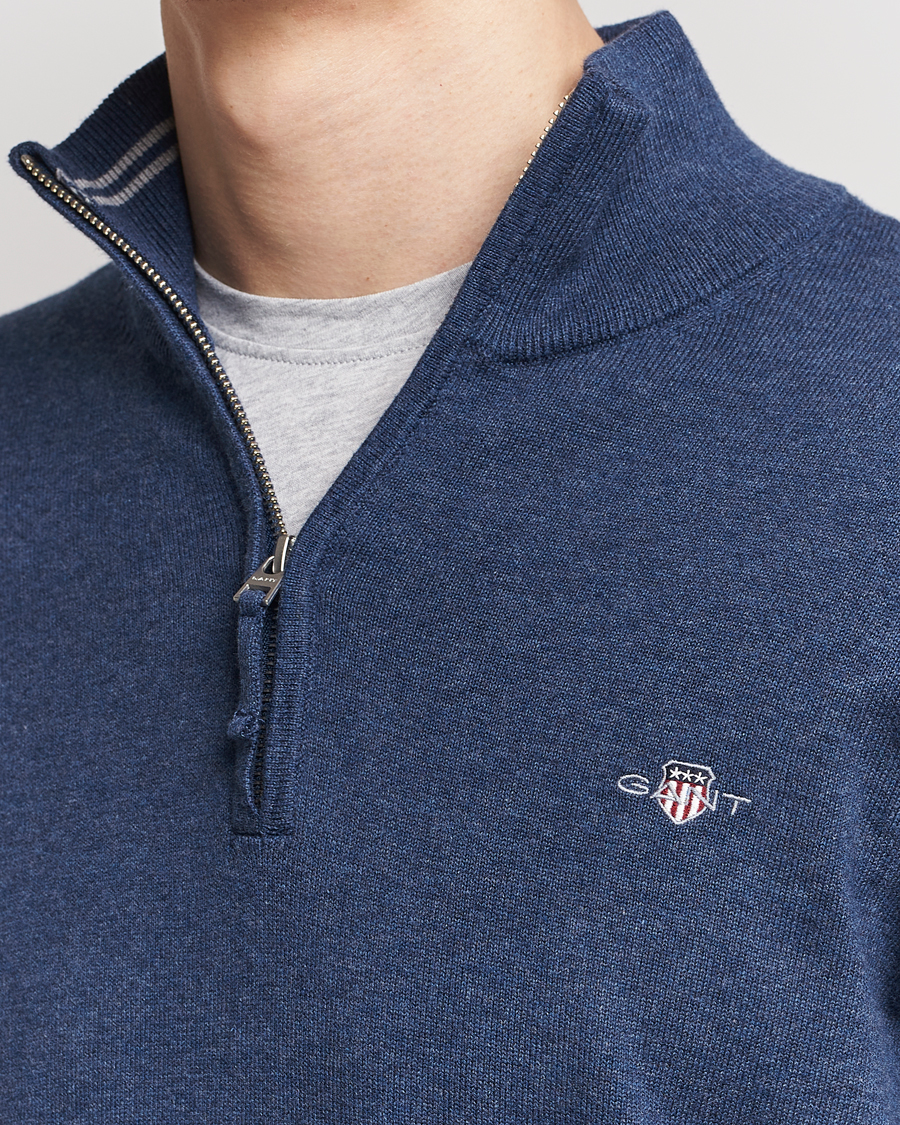 Herre | Gensere | GANT | Classic Cotton Half Zip Dark Jeans Blue Melange
