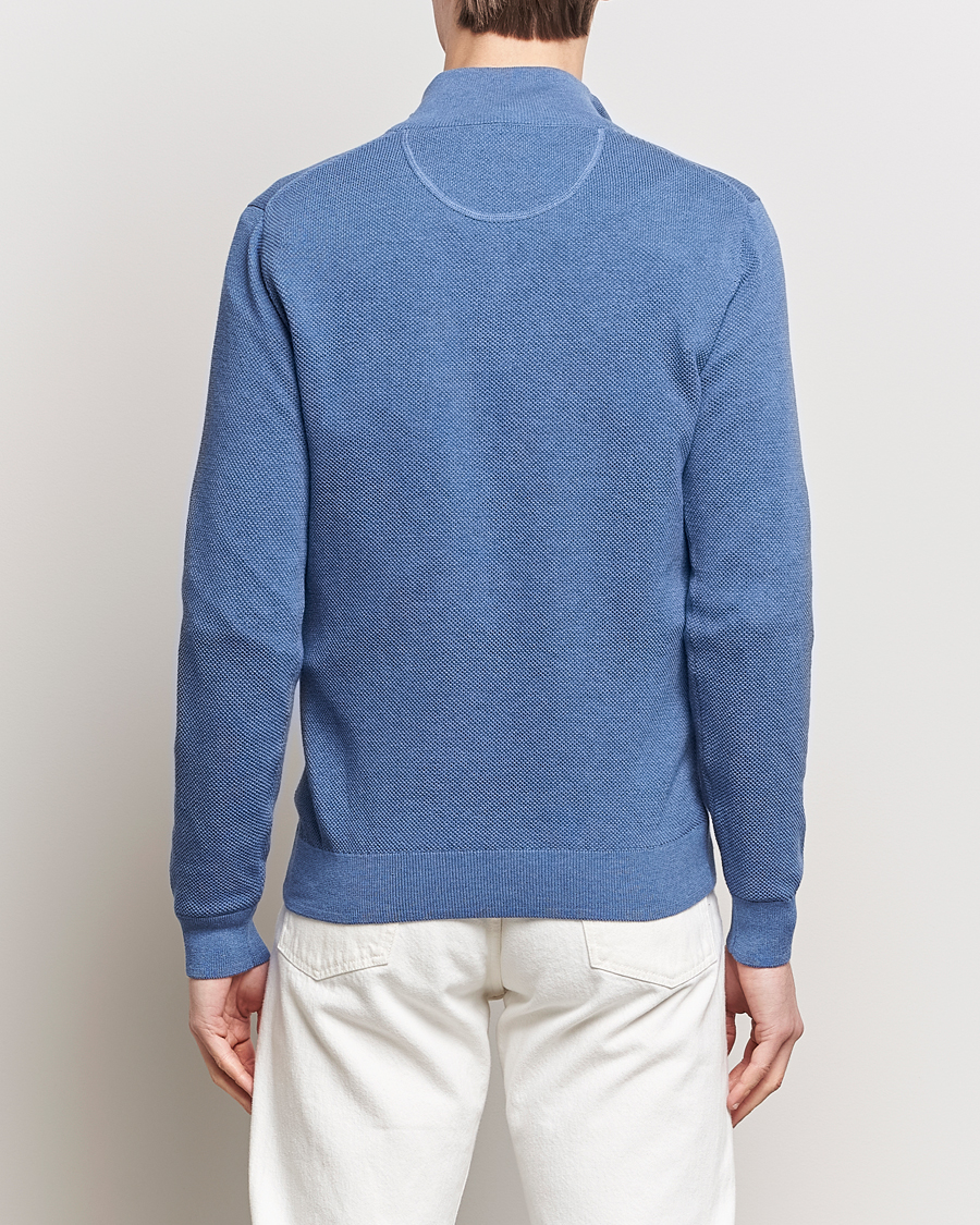 Herre | Gensere | GANT | Cotton Pique Half-Zip Sweater Denim Blue Melange