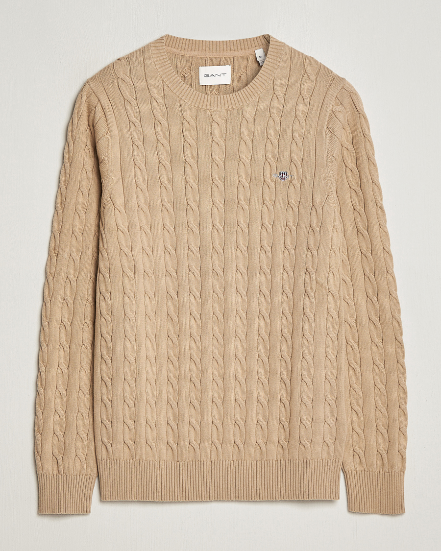 Herre | Gensere | GANT | Cotton Cable Crew Neck Pullover Dark Khaki
