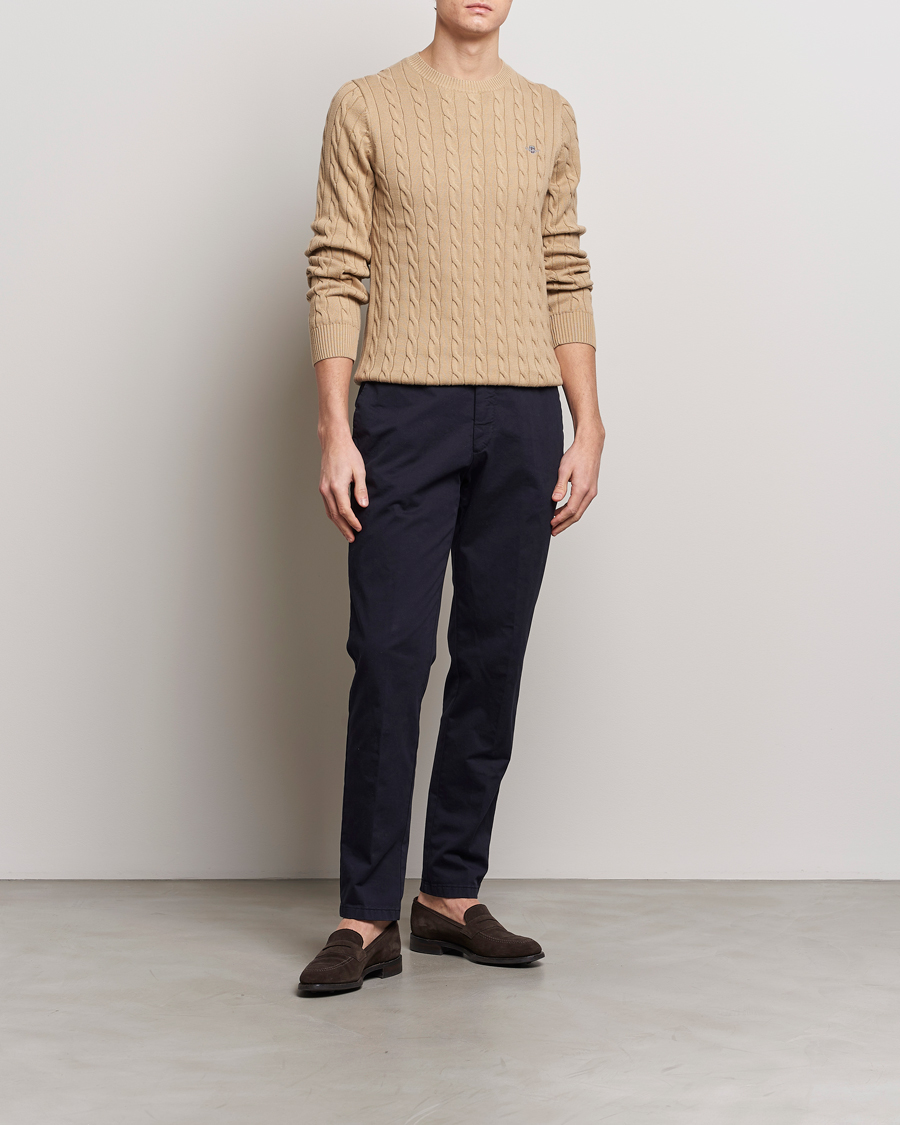 Herre | Gensere | GANT | Cotton Cable Crew Neck Pullover Dark Khaki