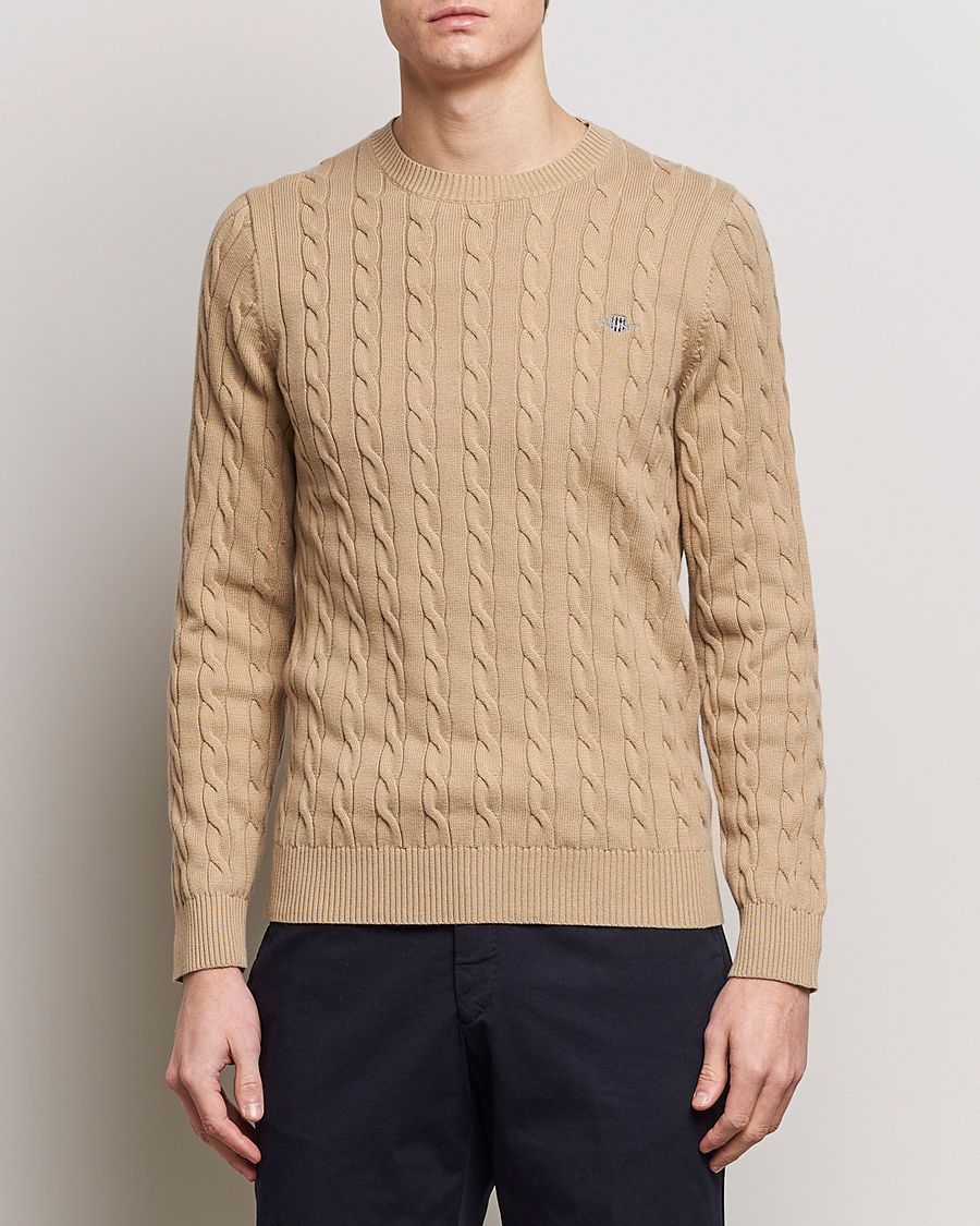 Herre | Pullovers rund hals | GANT | Cotton Cable Crew Neck Pullover Dark Khaki