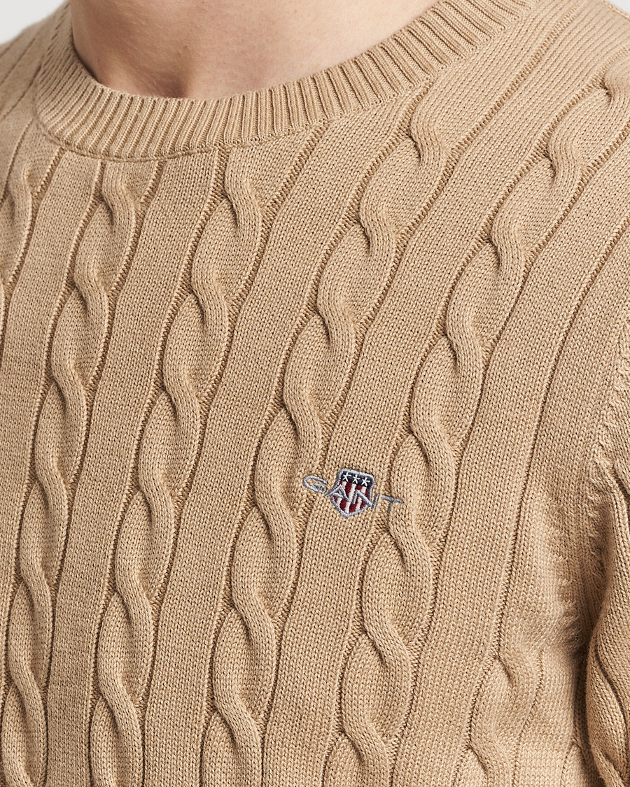 Herre | Gensere | GANT | Cotton Cable Crew Neck Pullover Dark Khaki