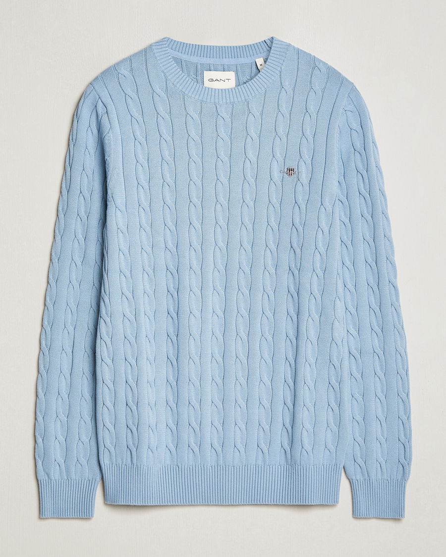 Herre | Gensere | GANT | Cotton Cable Crew Neck Pullover Dove Blue
