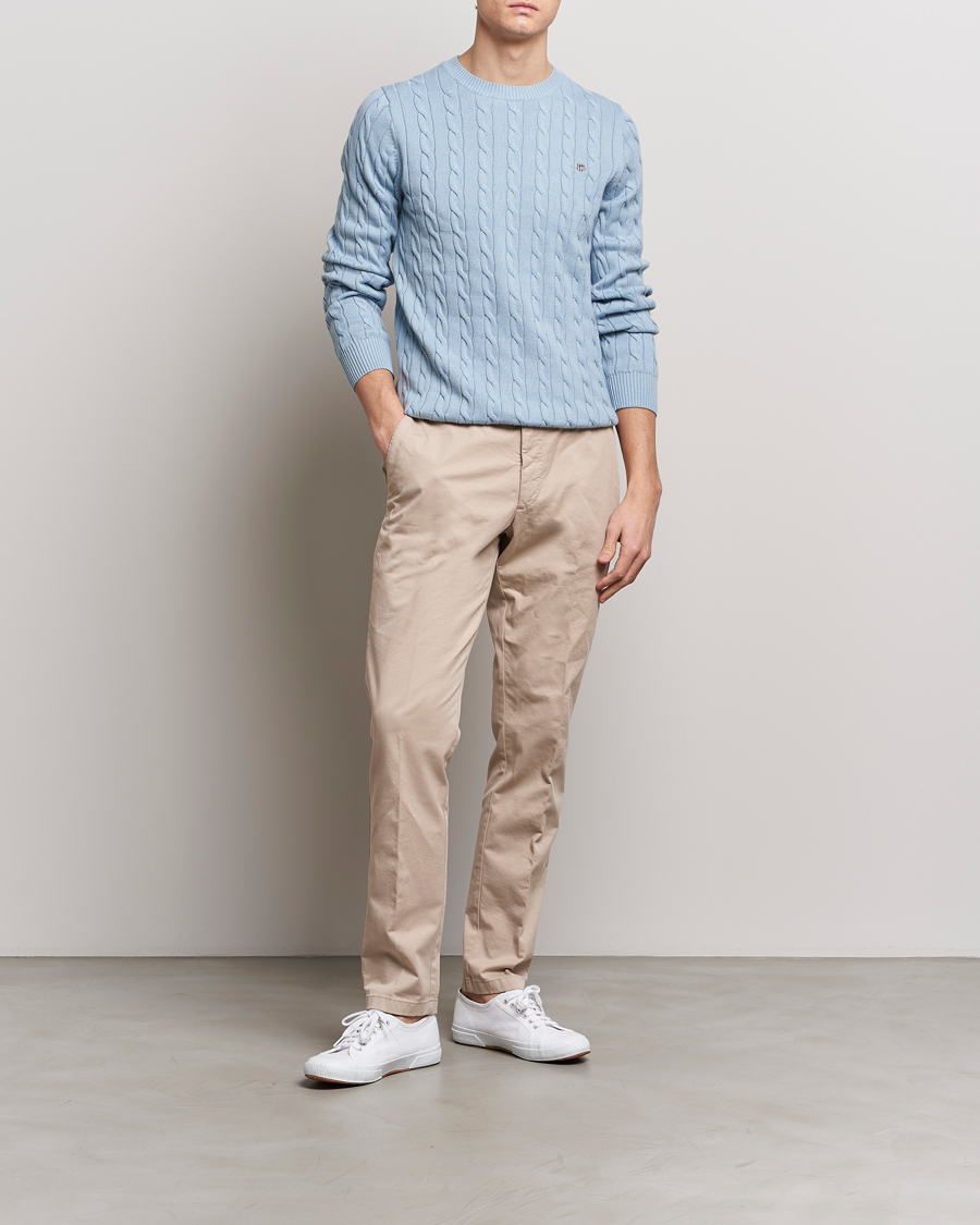 Herre | Gensere | GANT | Cotton Cable Crew Neck Pullover Dove Blue