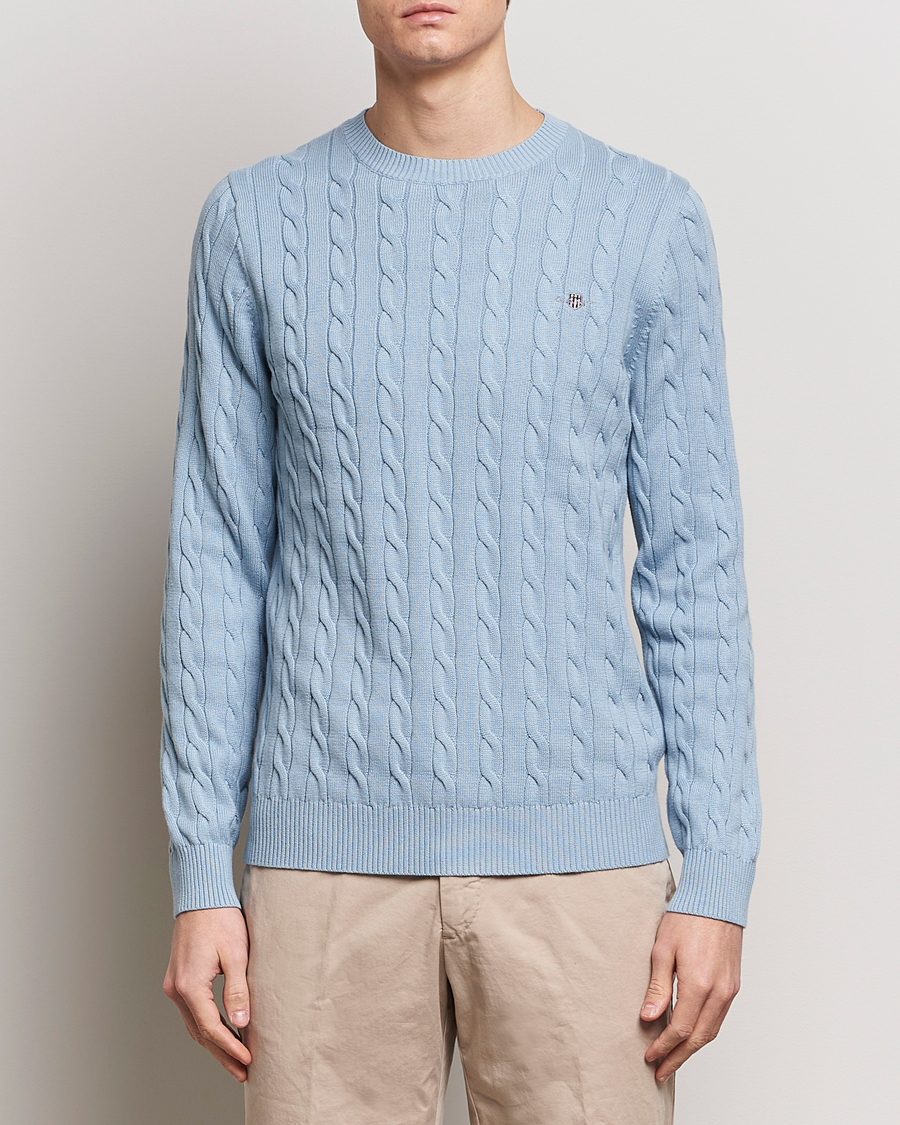 Herre | GANT | GANT | Cotton Cable Crew Neck Pullover Dove Blue