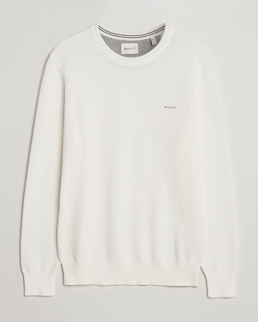 Herre |  | GANT | Cotton Pique Crew Neck Sweater Eggshell