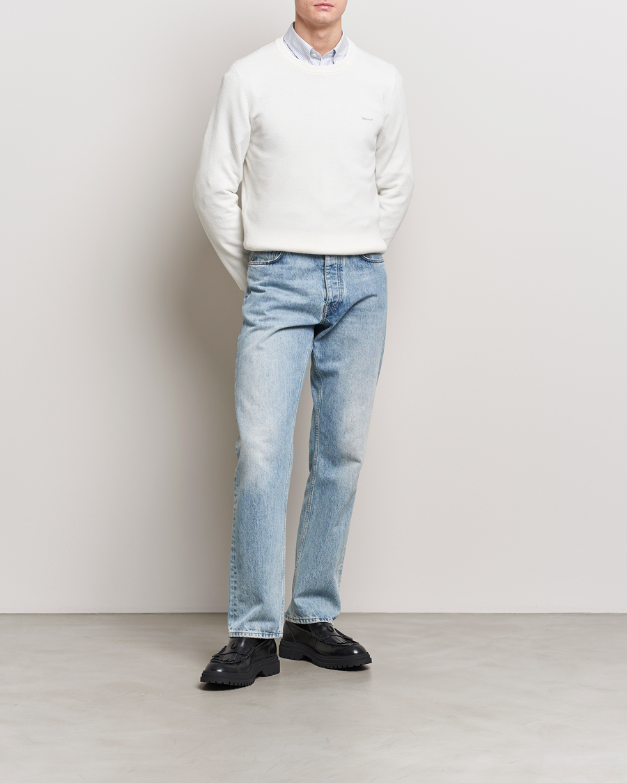 Herre | Gensere | GANT | Cotton Pique Crew Neck Sweater Eggshell