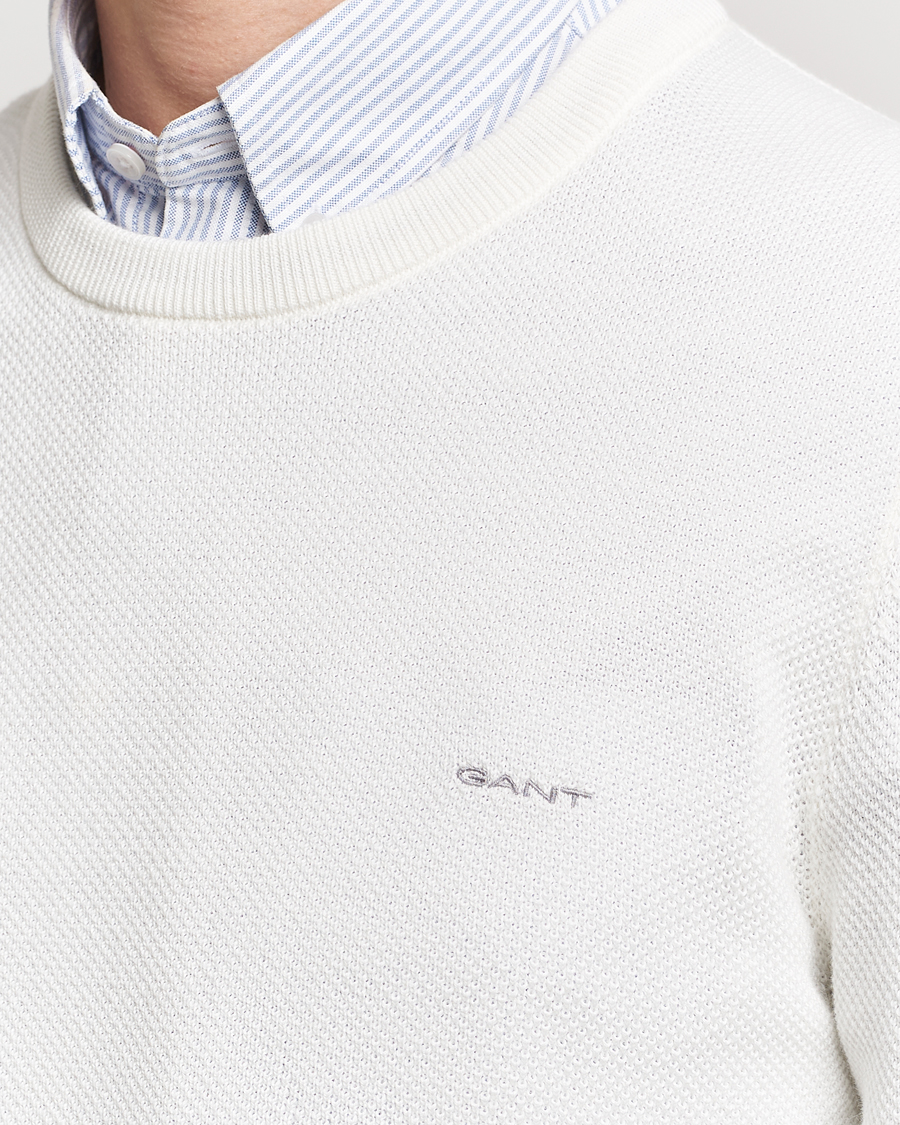 Herre | Gensere | GANT | Cotton Pique Crew Neck Sweater Eggshell