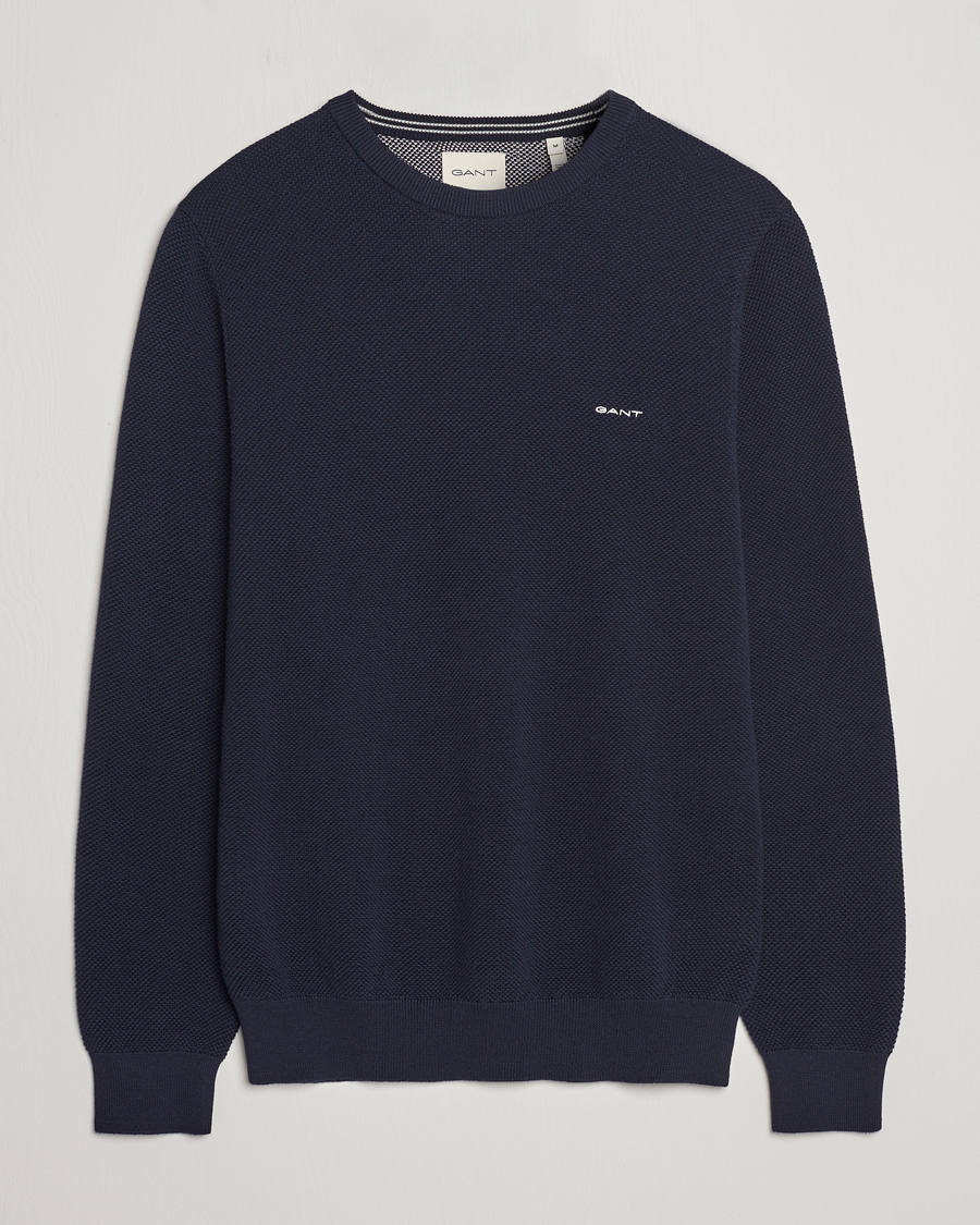 Herre | Gensere | GANT | Cotton Pique Crew Neck Sweater Evening Blue