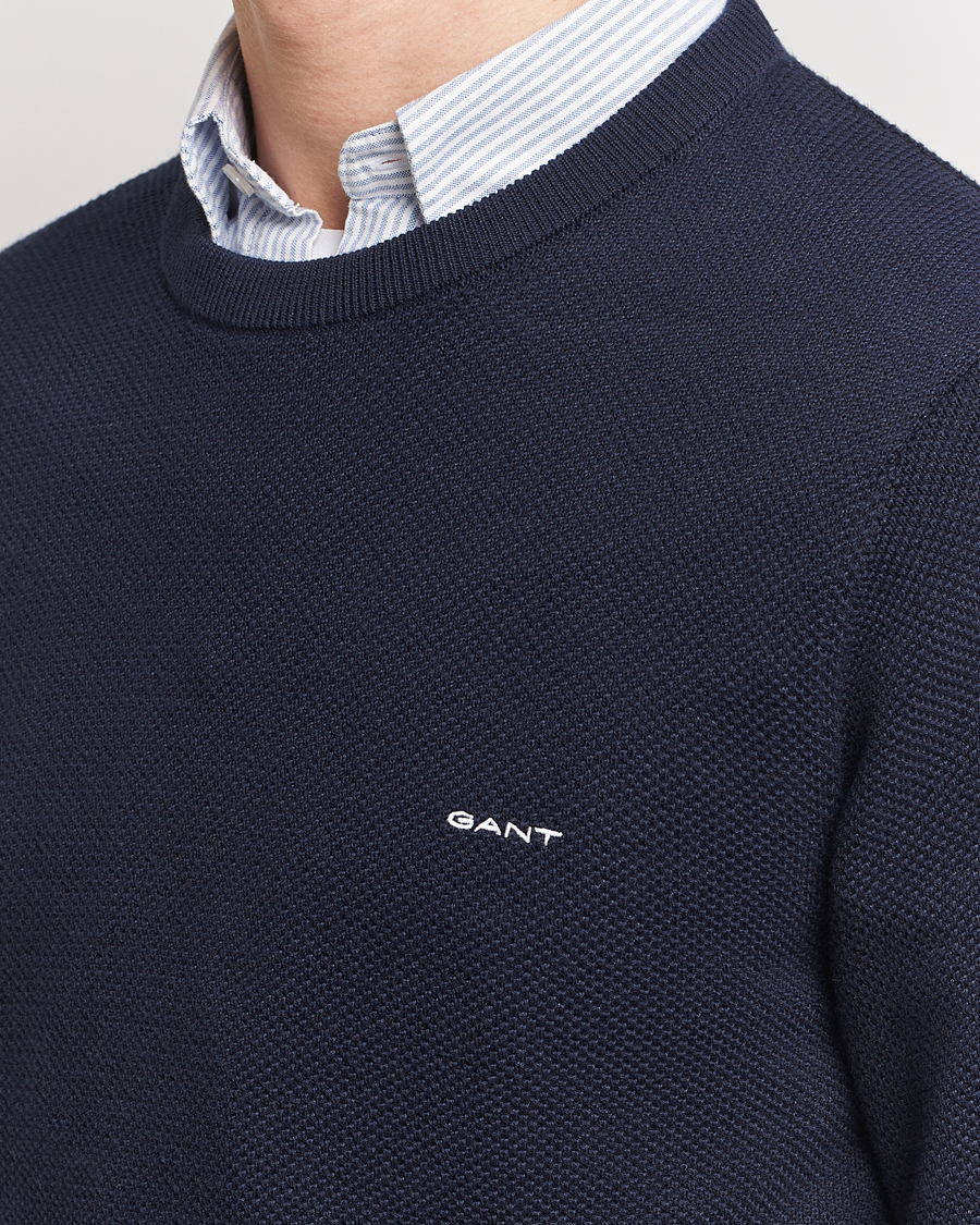 Herre | Gensere | GANT | Cotton Pique Crew Neck Sweater Evening Blue