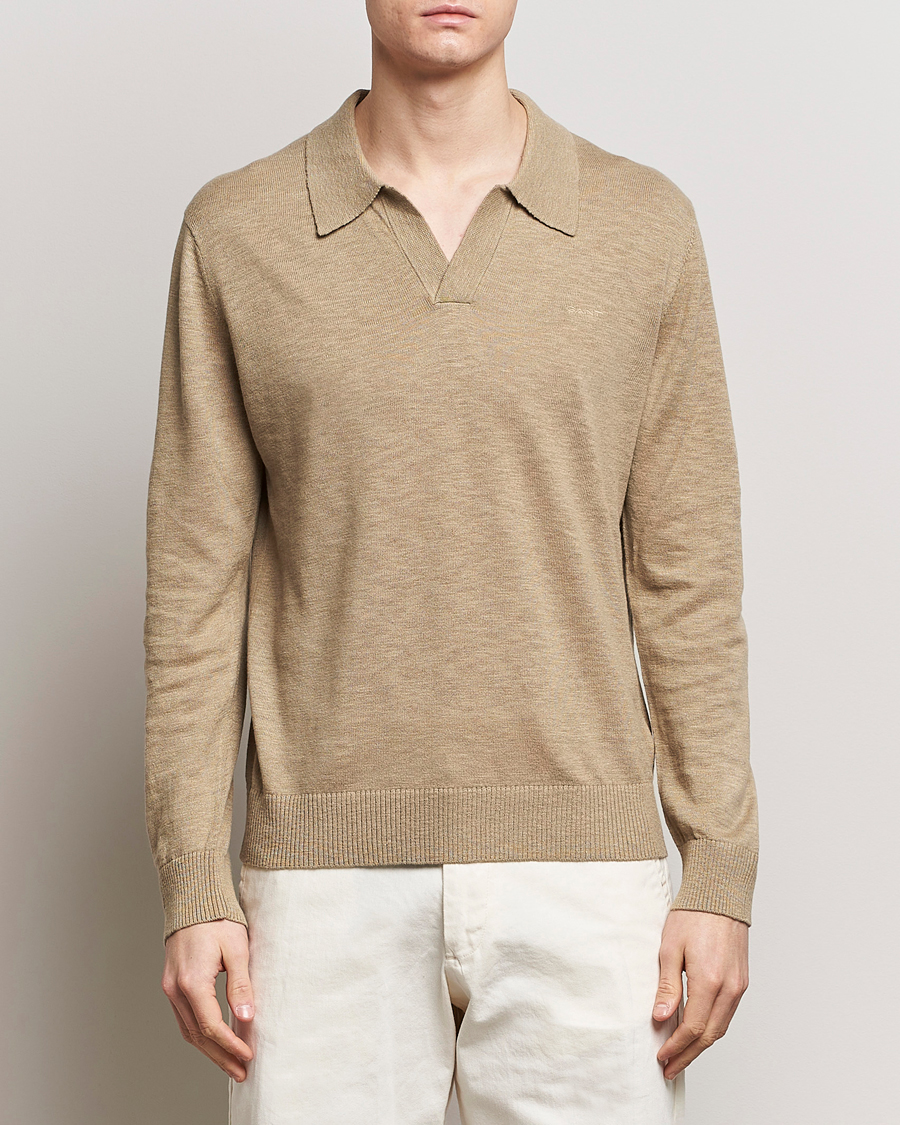 Herre | Strikkede pikéer | GANT | Cotton/Linen Knitted Polo Dried Clay