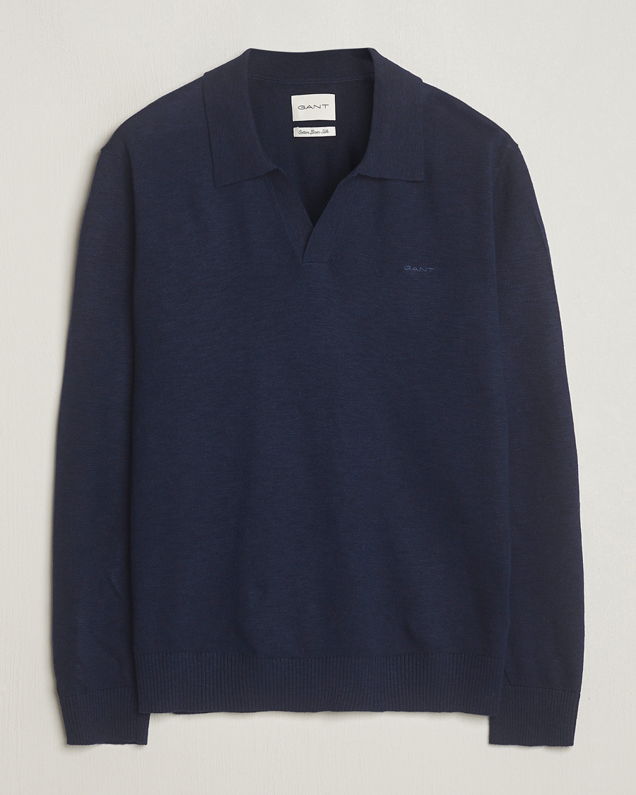 Herre | Gensere | GANT | Cotton/Linen Knitted Polo Evening Blue