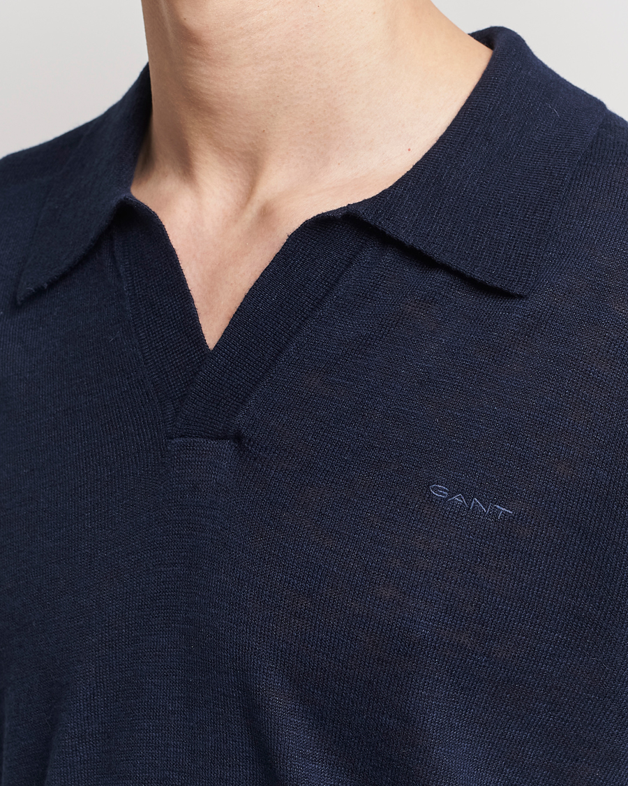 Herre | Gensere | GANT | Cotton/Linen Knitted Polo Evening Blue