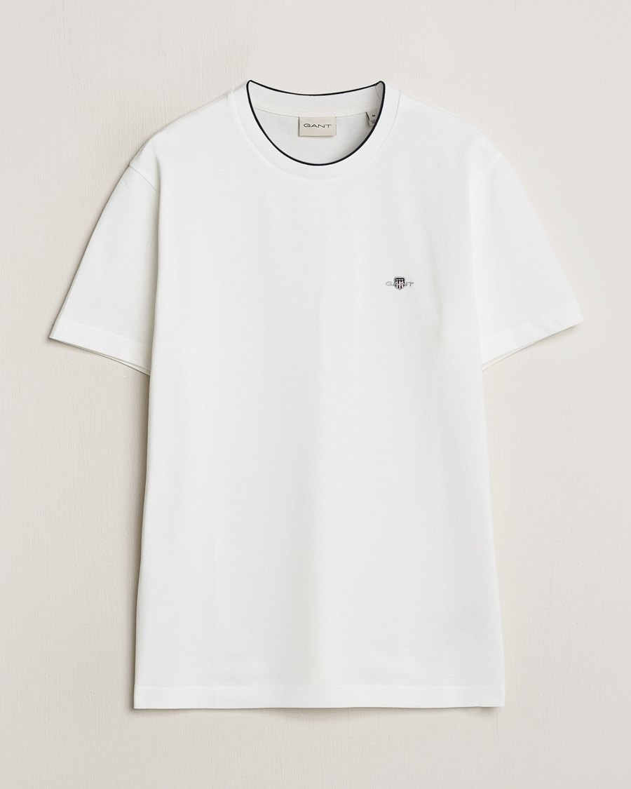 Herre | T-Shirts | GANT | Pique Crew Neck T-Shirt Eggshell
