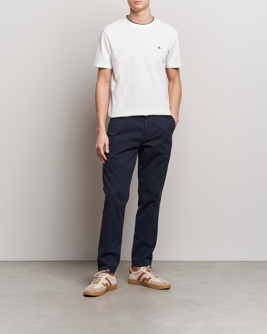 Herre | T-Shirts | GANT | Pique Crew Neck T-Shirt Eggshell