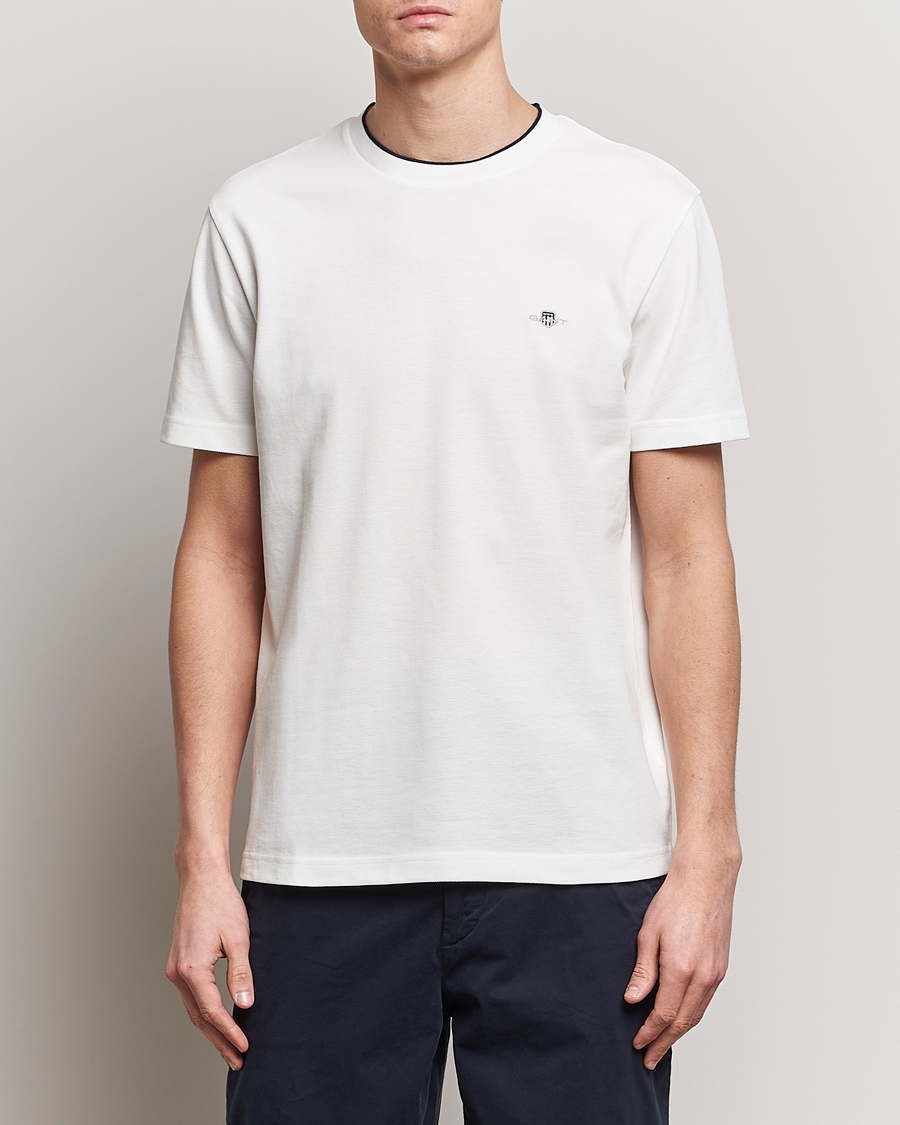 Herre | Hvite t-shirts | GANT | Pique Crew Neck T-Shirt Eggshell