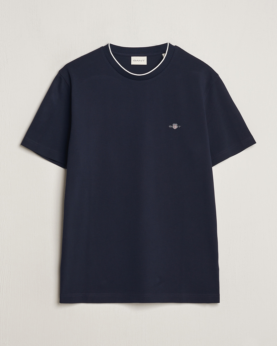 Herre | T-Shirts | GANT | Pique Crew Neck T-Shirt Evening Blue