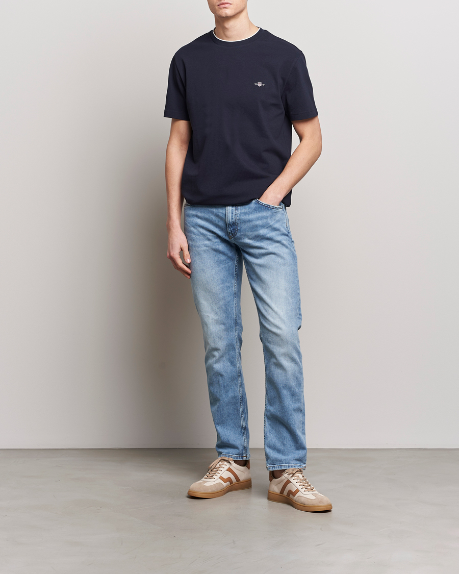 Herre | T-Shirts | GANT | Pique Crew Neck T-Shirt Evening Blue