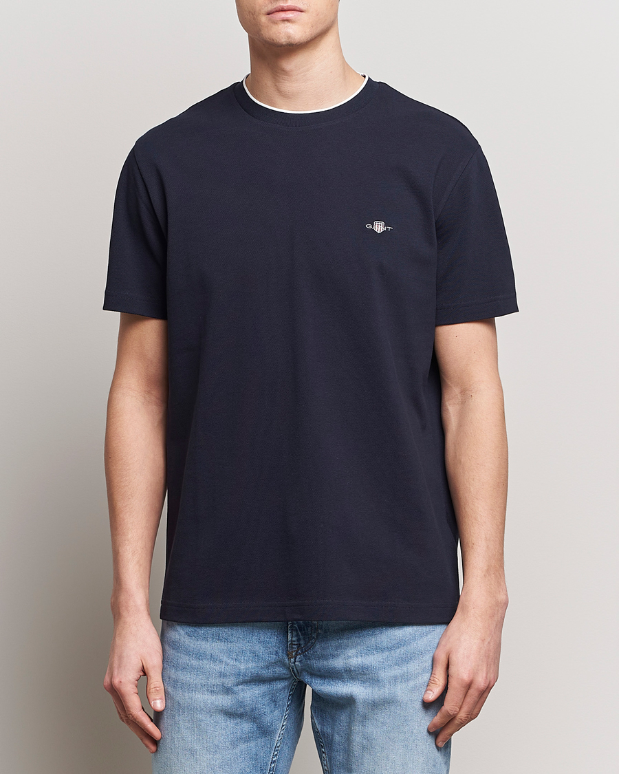 Herre | GANT | GANT | Pique Crew Neck T-Shirt Evening Blue